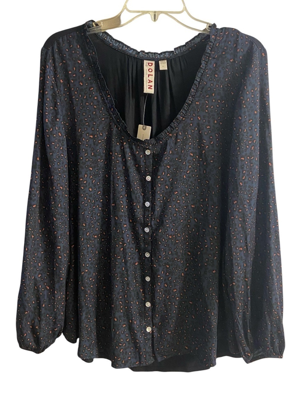 Dolan Anthropologie Black Button Front Blouse leopard Print XL NWT